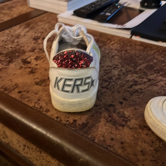 Golden goose ball stars.  American 8. White, lime green stars, red sparkle back - Picture 3 of 10